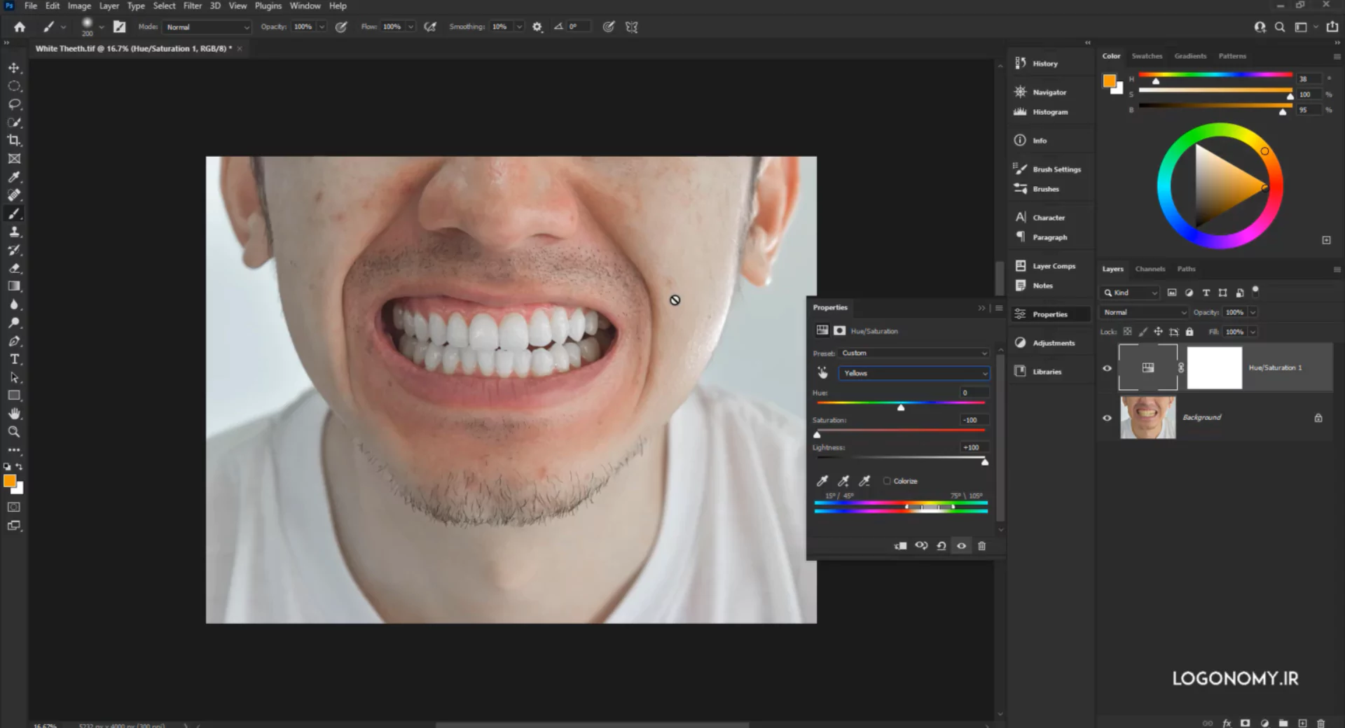 پروژه سفید کردن رنگ زرد دندان ها در نرم افزار فتوشاپ (Photoshop)